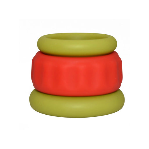 Kiotos - Anillo para el pene y estirador de testículos de silicona 2 en 1 - Rojo/Verde-Erotiekvoordeel.nl