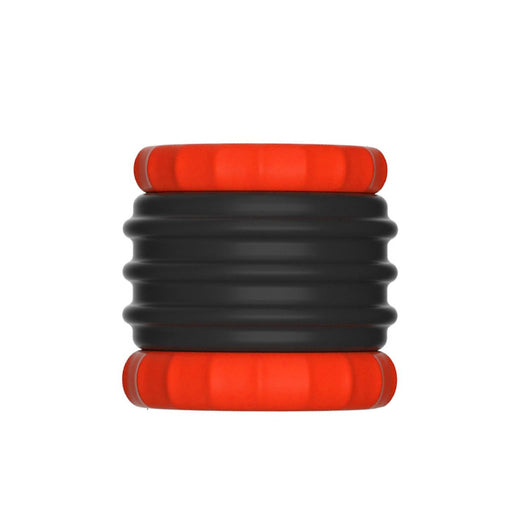 Kiotos - Anillo para el pene y Ballstretcher de silicona 2 en 1 - Negro/Rojo - Erotiekvoordeel.nl
