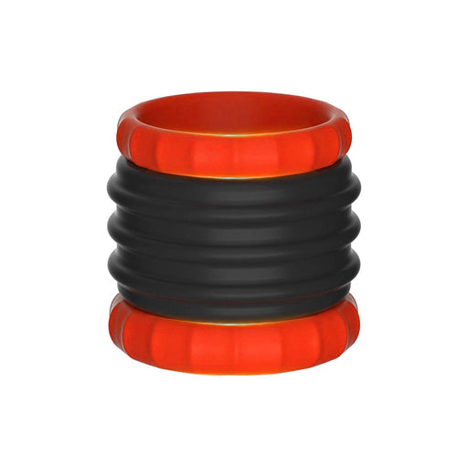 Kiotos - Anillo para el pene y estirador de testículos de silicona 2 en 1 - Negro/Rojo - Erotiekvoordeel.nl
