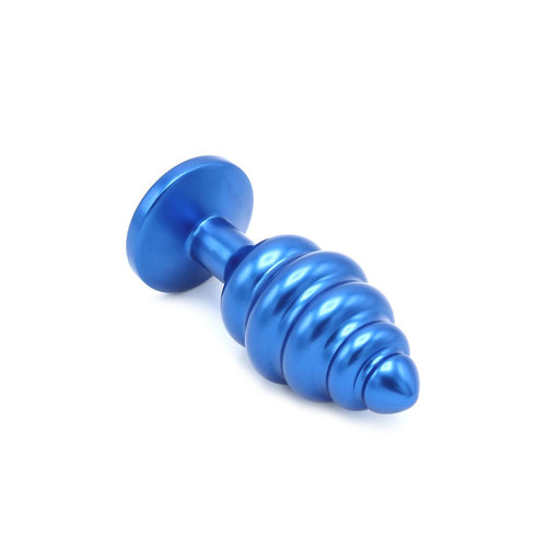 Kiotos - Aluminum Ribbed Butt Plug with Crystal - Blue-Erotiekvoordeel.nl