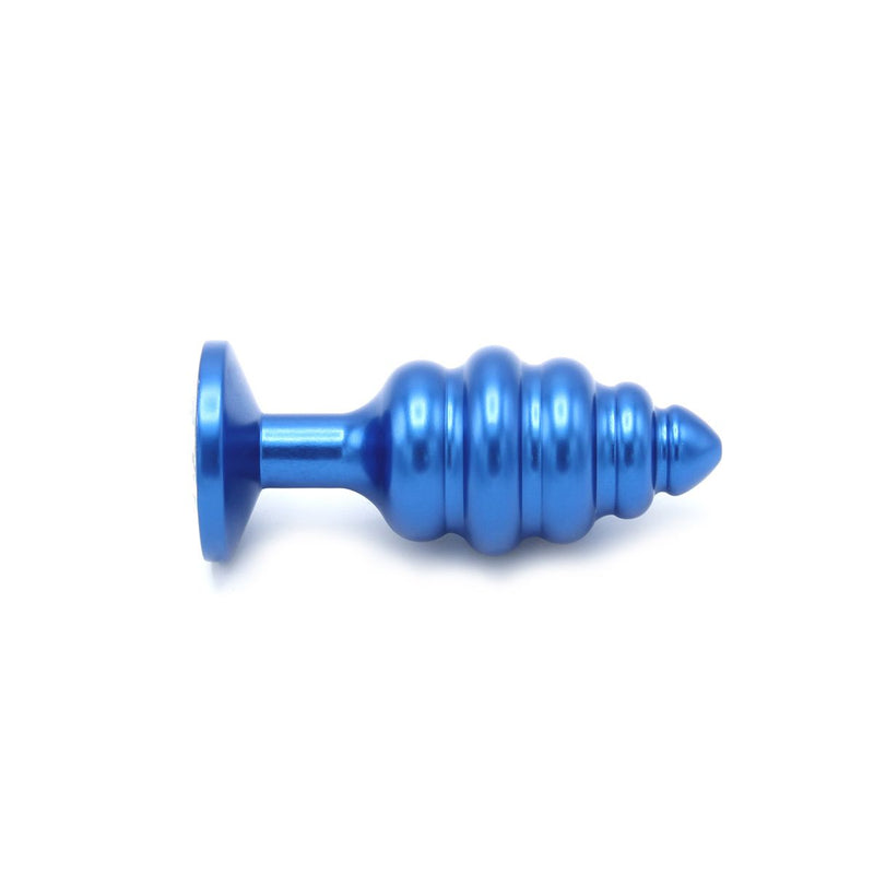 Kiotos - Aluminum Ribbed Butt Plug With Crystal - Blue-Erotiekvoordeel.nl