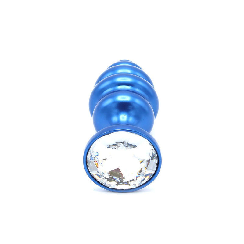 Kiotos - Aluminum Ribbed Butt Plug With Crystal - Blue-Erotiekvoordeel.nl
