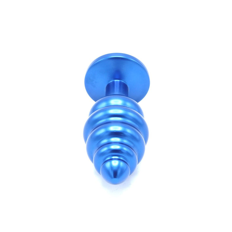 Kiotos - Aluminum Ribbed Butt Plug With Crystal - Blue-Erotiekvoordeel.nl