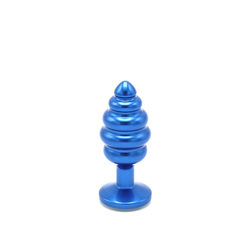 Kiotos - Aluminum Ribbed Butt Plug With Crystal - Blue-Erotiekvoordeel.nl