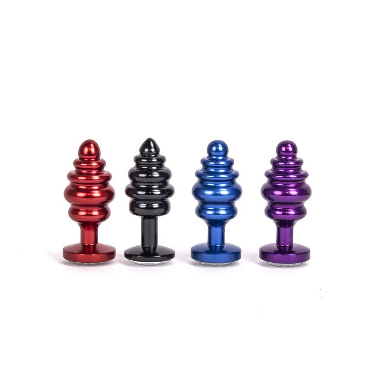Kiotos - Aluminum Ribbed Butt Plug With Crystal - Blue-Erotiekvoordeel.nl