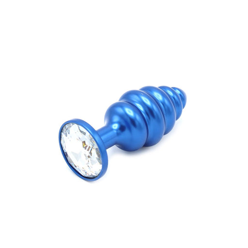 Kiotos - Aluminum Ribbed Butt Plug with Crystal - Blue-Erotiekvoordeel.nl