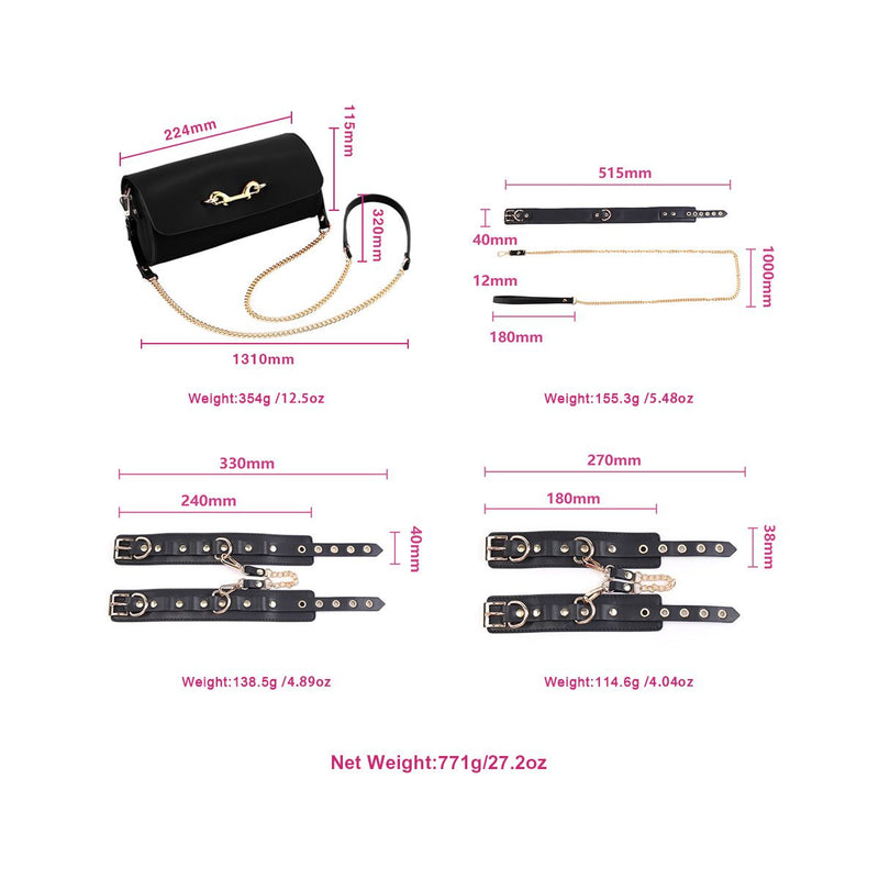 Kiotos - Kit BDSM Fancy da 5 articoli - Borsa di lusso con 5 diversi articoli BDSM - Pelle PU (vegano) - Disponibile in Rosso, rosa e nero - Erotiekvoordeel.nl