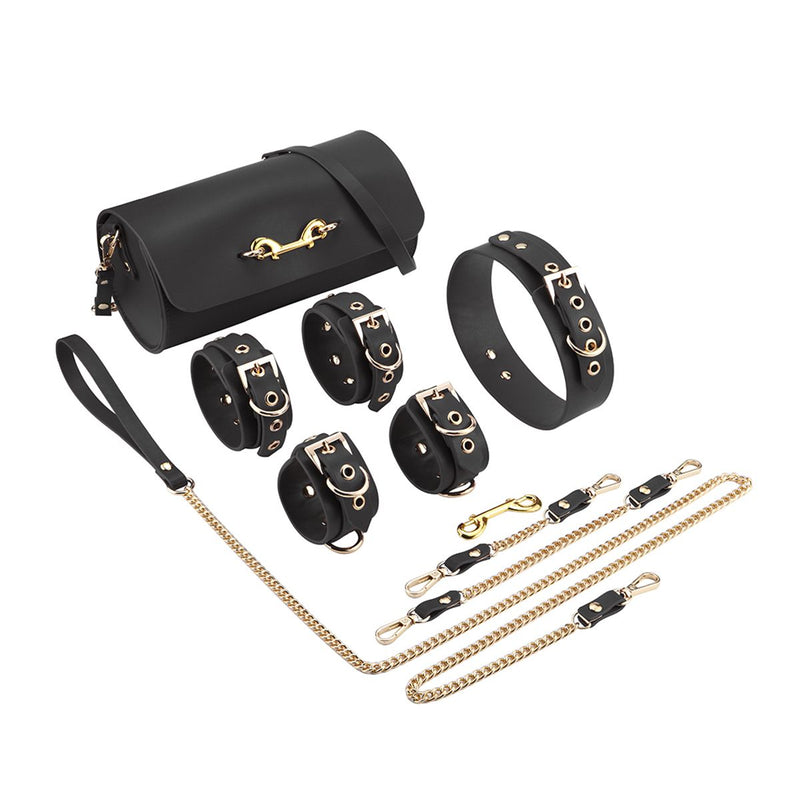 Kiotos - Set BDSM Fancy da 5 pezzi - Borsa di lusso con 5 diversi articoli BDSM - Pelle PU (vegana) - Disponibile in Rosso, rosa e nero - Erotiekvoordeel.nl
