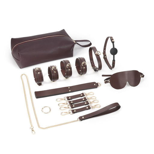 Kiotos - Kit BDSM Fancy da 9 articoli - Borsa di lusso con 9 diversi articoli BDSM - Marrone - Erotiekvoordeel.nl