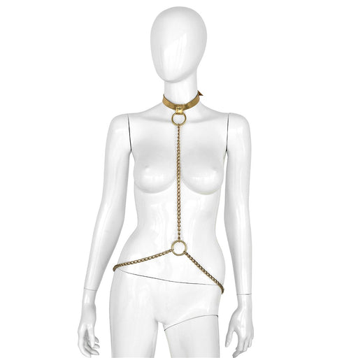 Kiotos - Collar - Collar de cuero dorado con cadenas doradas - Ajustable - Erotiekvoordeel.nl