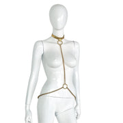 Kiotos - Collier - Collier en cuir doré avec chaînes dorées - Réglable - Erotiekvoordeel.nl