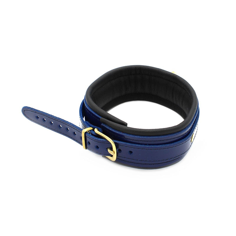 Kiotos - Collar Leder - Blauw/Zwart - Gouden Hardware-Erotiekvoordeel.nl