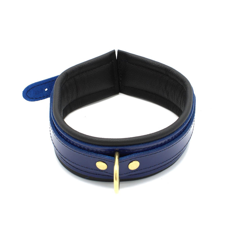 Kiotos - Collar Leder - Blauw/Zwart - Gouden Hardware-Erotiekvoordeel.nl