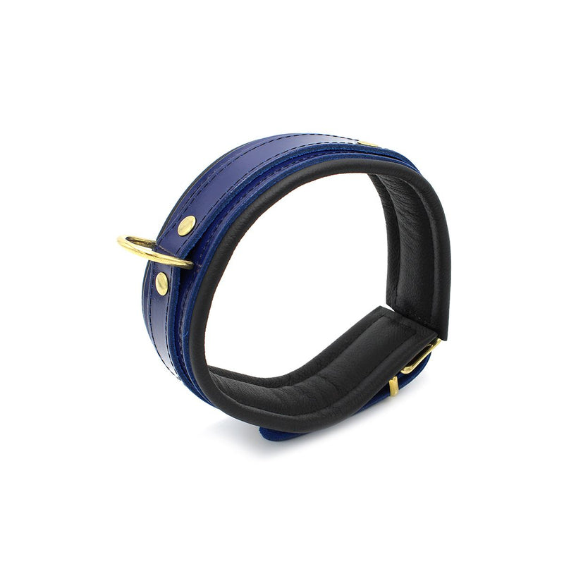 Kiotos - Collar Leder - Blauw/Zwart - Gouden Hardware-Erotiekvoordeel.nl