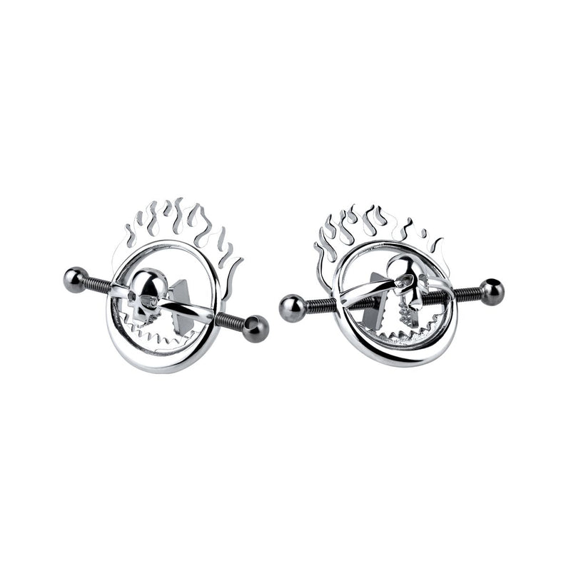 Kiotos - Flaming Skull - Tepelklemmen met ketting-Erotiekvoordeel.nl