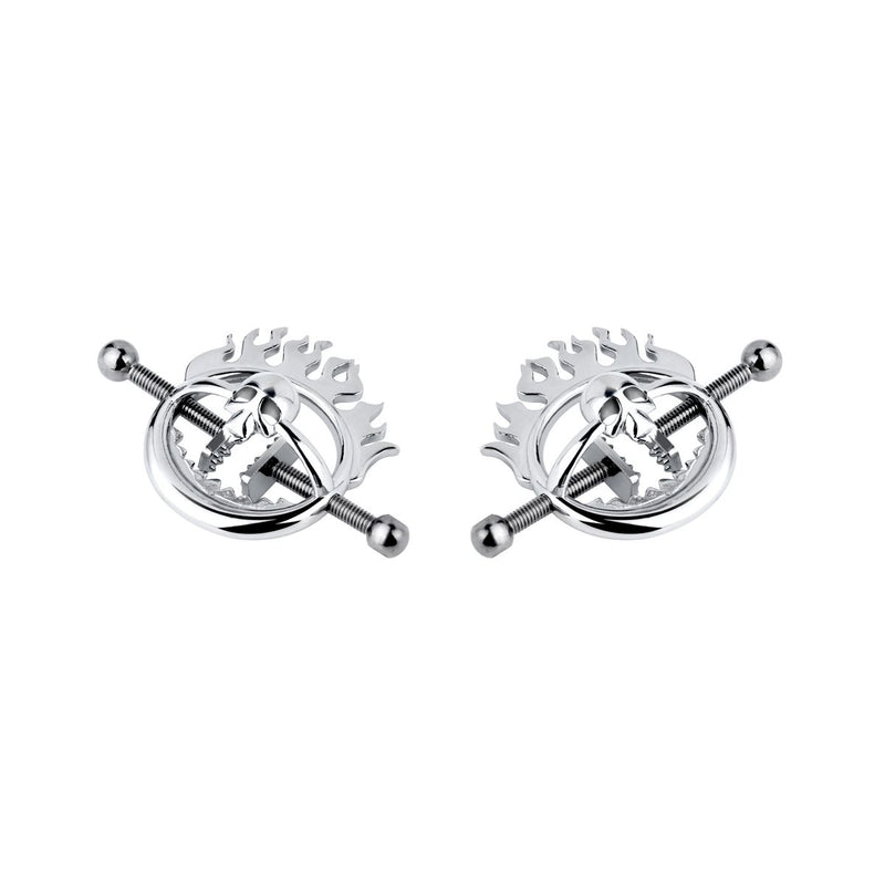 Kiotos - Flaming Skull - Tepelklemmen met ketting-Erotiekvoordeel.nl
