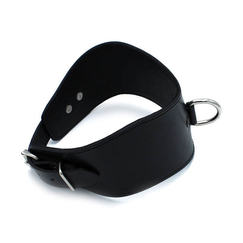 Kiotos - Contoured Black Leather Posture Collar with D-Ring - Erotiekvoordeel.nl