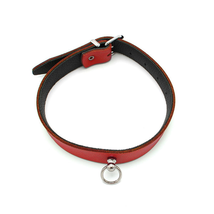 Kiotos Leather - Collar met Kleine O-ring - Leder - Rood-Erotiekvoordeel.nl