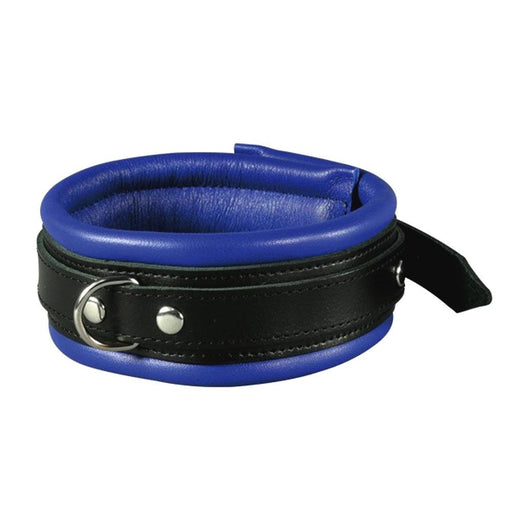Kiotos Leather - Leren Collar 5 cm Gevoerd - Zwart/Blauw-Erotiekvoordeel.nl