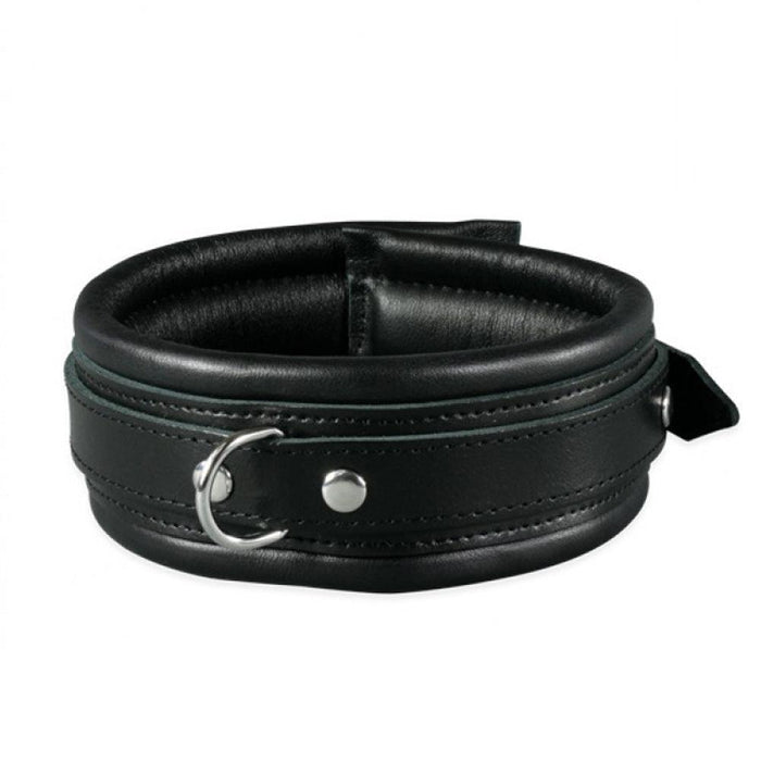 Kiotos Leather - Leren Collar 5 cm Gevoerd - Zwart-Erotiekvoordeel.nl