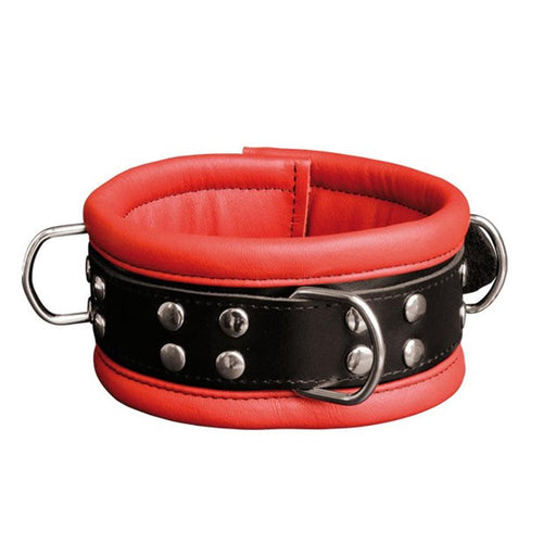 Kiotos Leather - Leren Collar 6.5 cm Gevoerd - Rood/Zwart-Erotiekvoordeel.nl