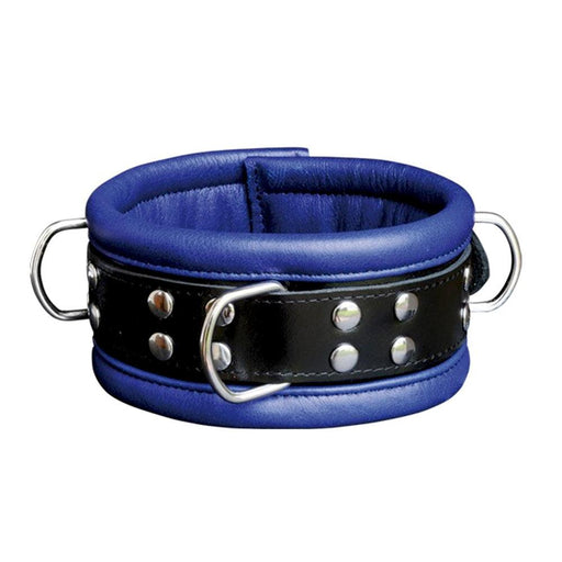 Kiotos Leather - Leren Collar 6.5 cm Gevoerd - Zwart/Blauw-Erotiekvoordeel.nl