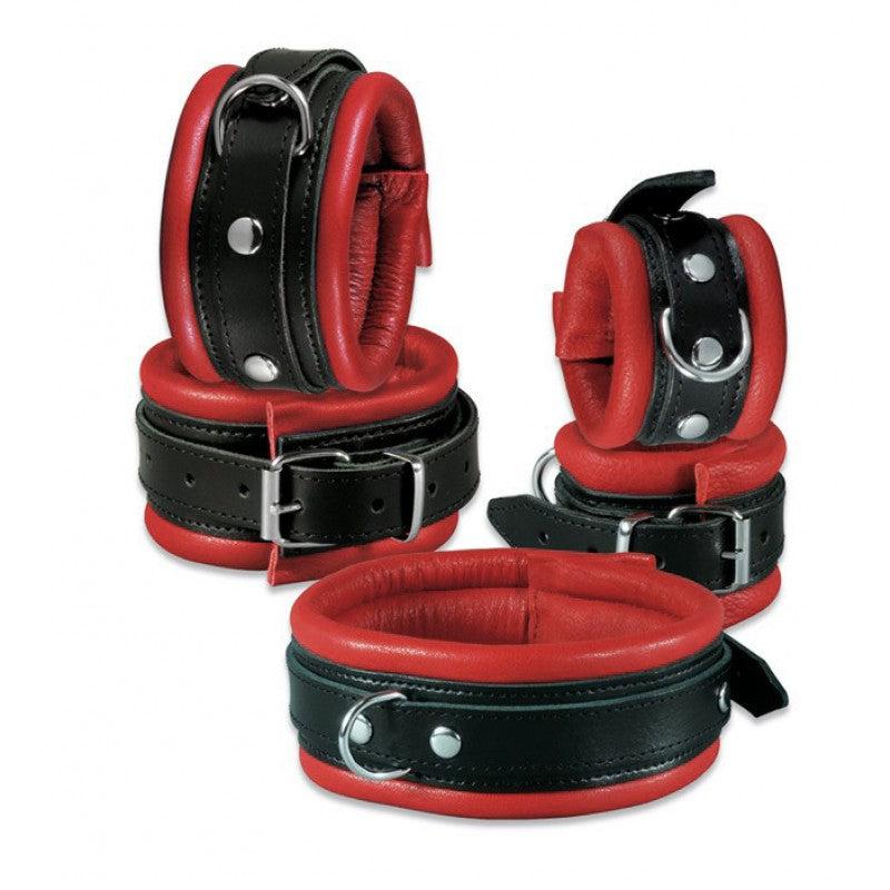 Kiotos Leather - Leren Enkelboeien 5 cm Breed Gevoerd - Zwart/Rood-Erotiekvoordeel.nl
