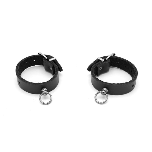 Kiotos Leather - Polsboeien Leder met Kleine O-ring - Zwart-Erotiekvoordeel.nl