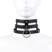 Kiotos Leather - Triple O-Ring Collar - Body Safe Kunstleer - Omtrek: 29/38 cm - 60 gr-Erotiekvoordeel.nl