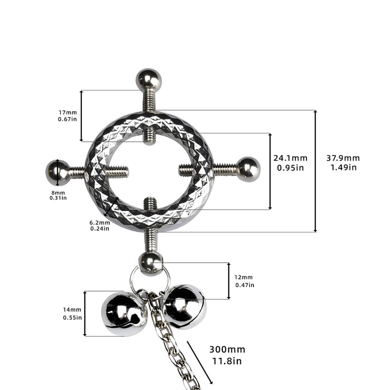 Kiotos - Leather Open Bra with Round Adjustable Nipple Clamps with Bells - Erotiekvoordeel.nl