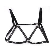 Kiotos - Leather Open Bra with Round Adjustable Nipple Clamps with Bells - Erotiekvoordeel.nl