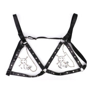 Kiotos - Reggiseno aperto in pelle con pinze per capezzoli regolabili con ciondolo a forma di ancora e campanellini - Erotiekvoordeel.nl