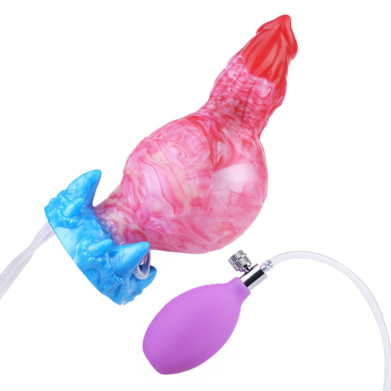 Kiotos Monstar - Blow Cum Cock - Nadmuchiwany Dildo Z Funkcją Wytrysku - Czerwony/Różowy/Niebieski - Erotiekvoordeel.nl