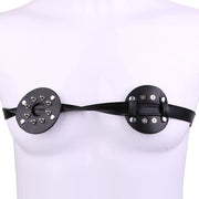 Kiotos - PU leather breast harness with open nipples and round studs - Erotiekvoordeel.nl