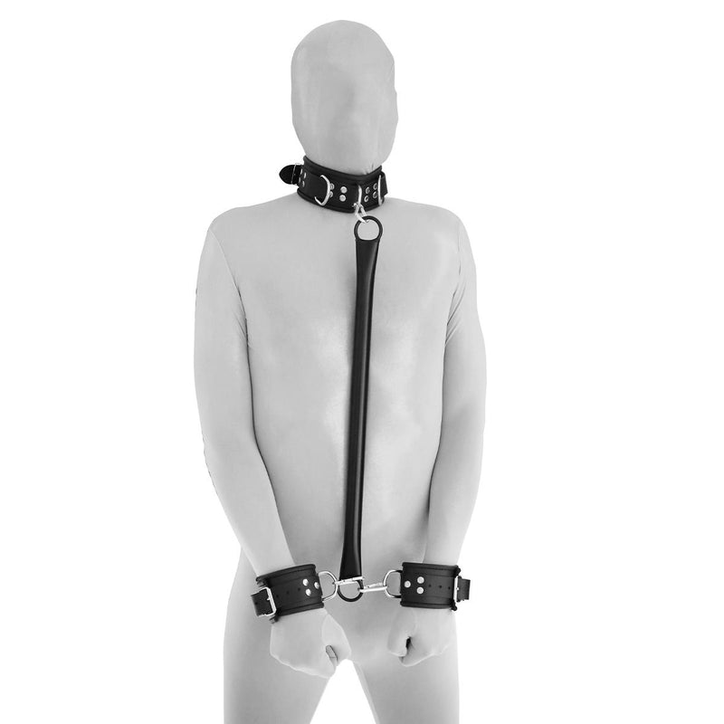 Kiotos - Spreader bar met lederen handboeien en collar-Erotiekvoordeel.nl