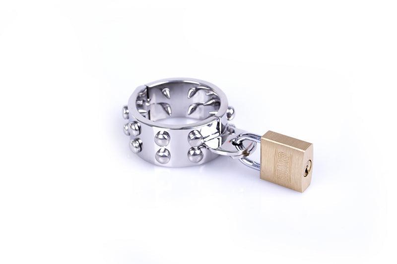 Kiotos Steel - Anneau pénien métallique avec picots à l'intérieur et cadenas - Erotiekvoordeel.nl