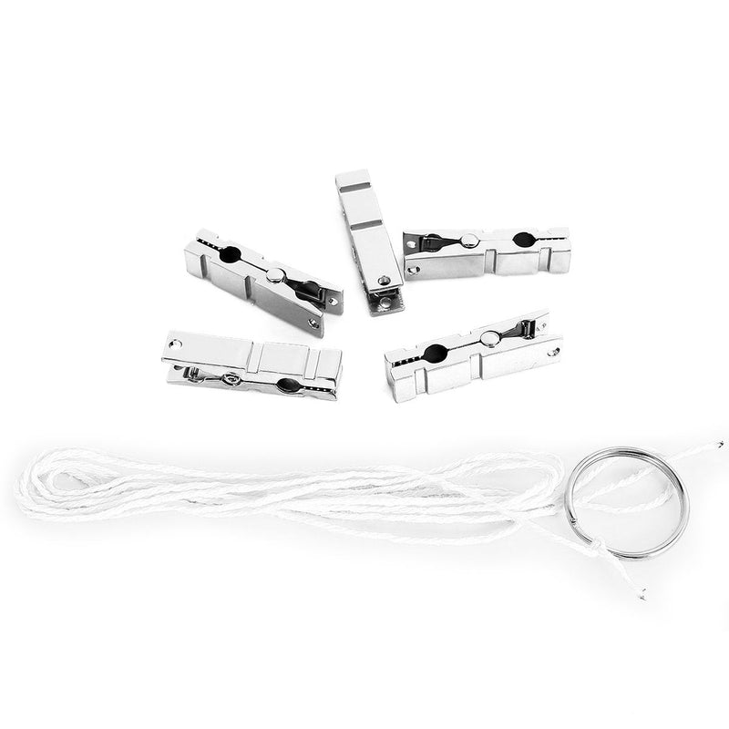 Kiotos - Metalen Tepelklemmen in vorm van wasknijper - 5x Set met 1 Meter Touw-Erotiekvoordeel.nl