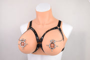 Kiotos - Hexagonal Nipple Clamps with Tinkling Bells and PU Leather Bra Harness - Erotiekvoordeel.nl