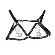 Kiotos - Hexagonal Nipple Clamps with Tinkling Bells and PU Leather Bra Harness - Erotiekvoordeel.nl