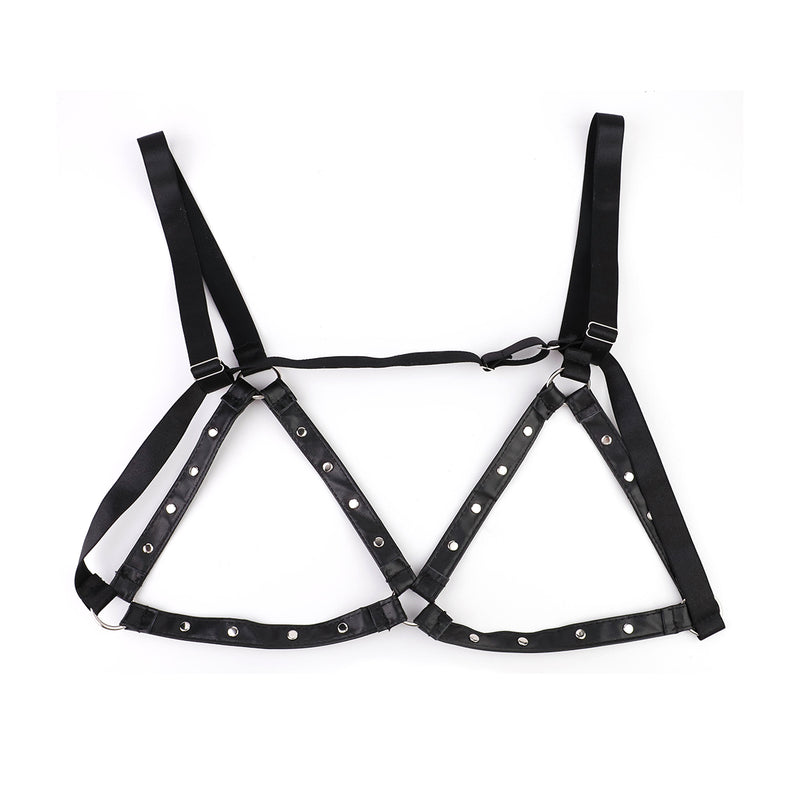 Kiotos - Hexagonal Nipple Clamps with Jingling Bells and PU Leather Bra Harness - Erotiekvoordeel.nl