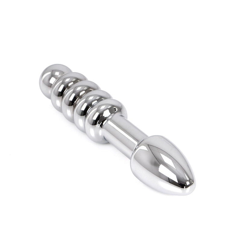Kiotos - Dildo in metallo pesante con nervature e plug 19 x 3,5 cm - utilizzabile su entrambi i lati - Erotiekvoordeel.nl