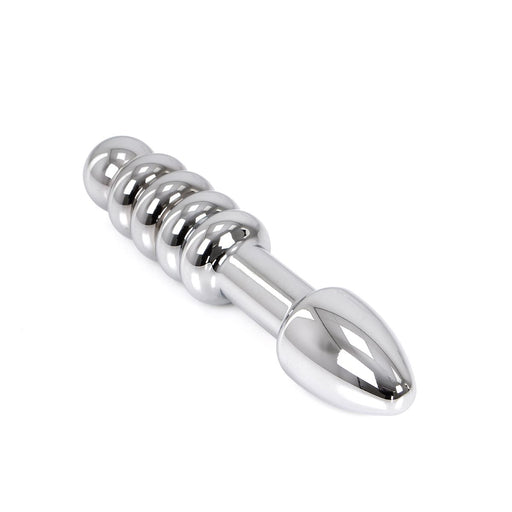 Kiotos - Gode métallique lourd avec nervures et plug 19 x 3,5 cm - utilisable des deux côtés - Erotiekvoordeel.nl