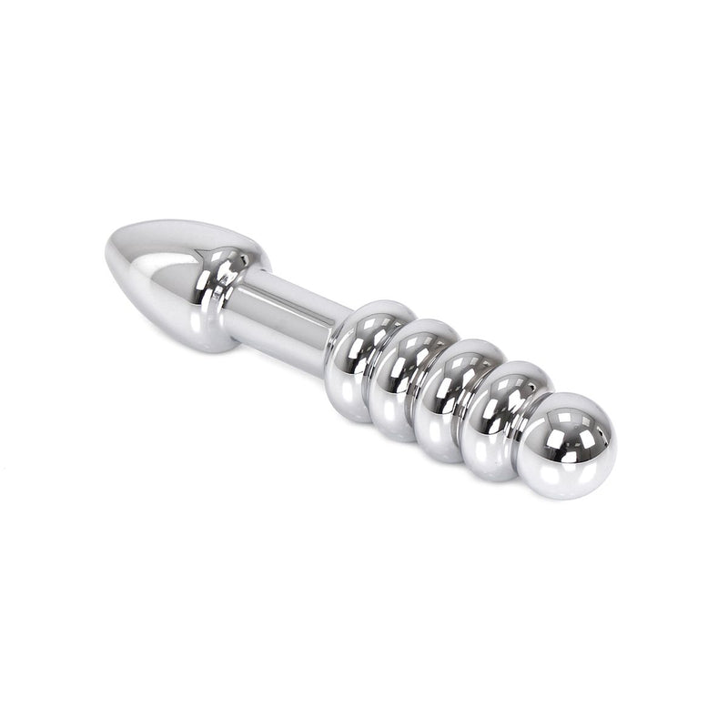Kiotos - Dildo in metallo pesante con nervature e plug 19 x 3,5 cm - utilizzabile su entrambi i lati - Erotiekvoordeel.nl