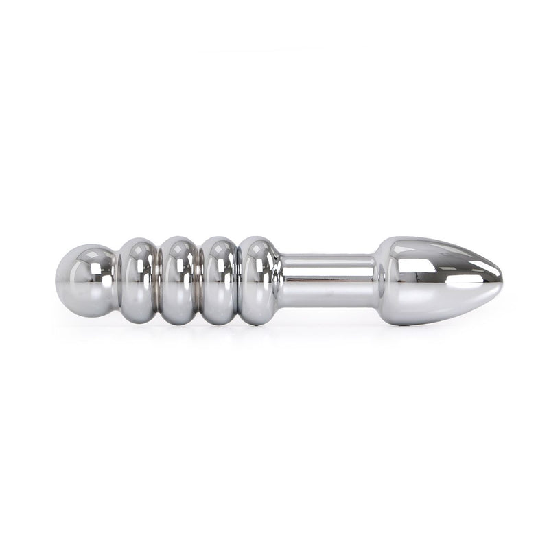 Kiotos - Dildo in metallo pesante con nervature e plug 19 x 3,5 cm - utilizzabile su entrambi i lati - Erotiekvoordeel.nl