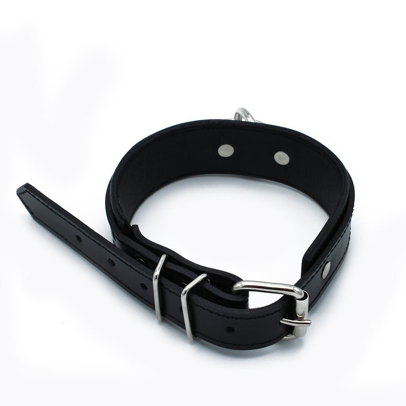 Kiotos - Black Leather Collar with Large O-Ring - Erotiekvoordeel.nl