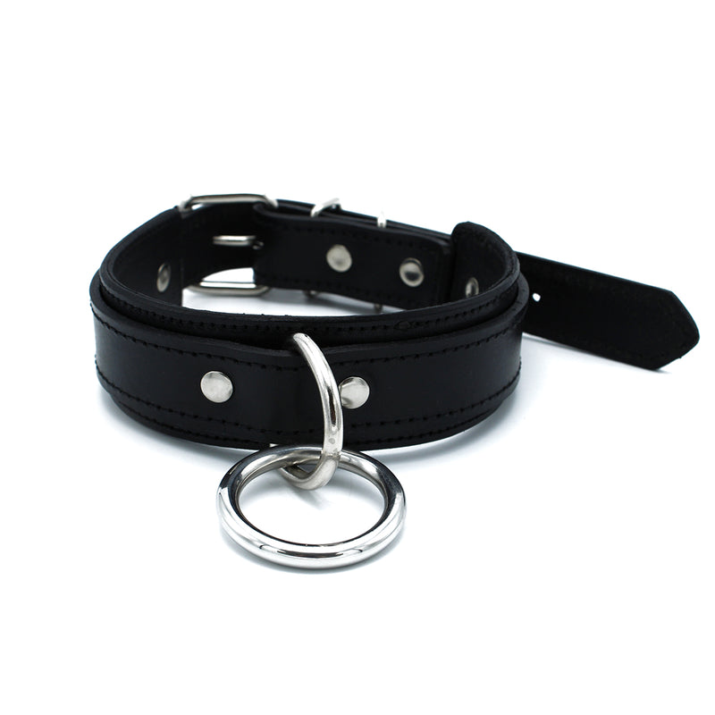 Kiotos - Black Leather Collar with Large O-Ring - Erotiekvoordeel.nl