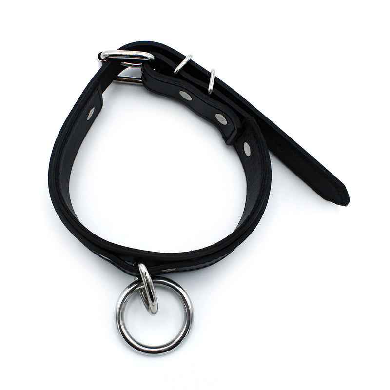 Kiotos - Black Leather Collar with Large O-Ring - Erotiekvoordeel.nl