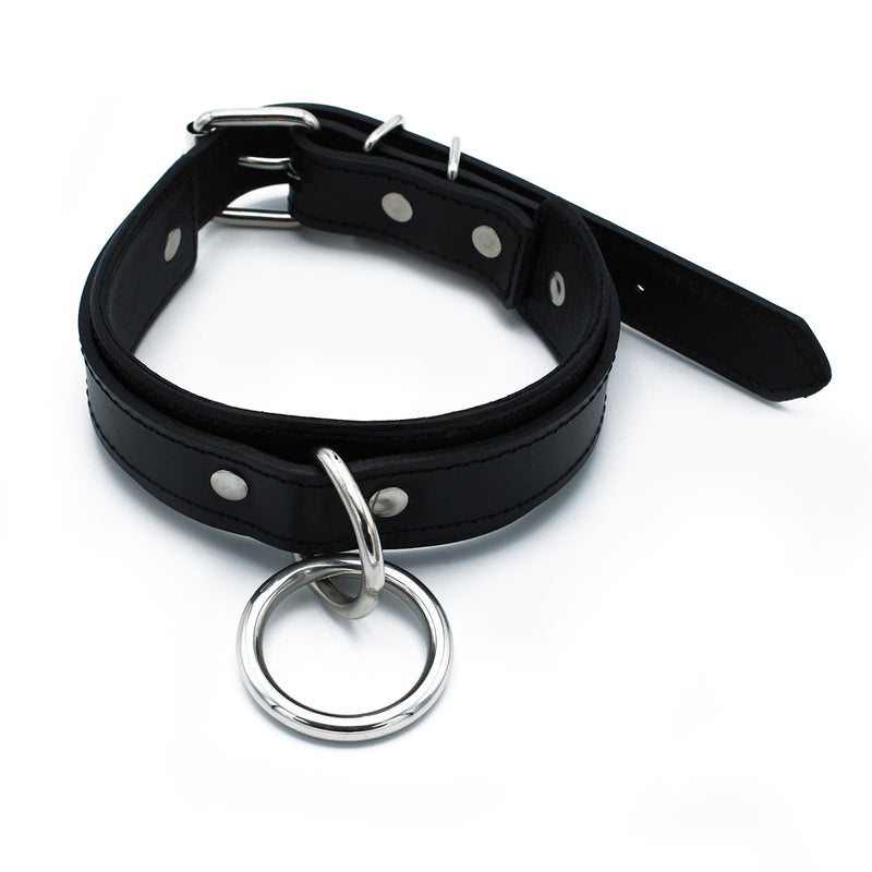 Kiotos - Black Leather Collar with Large O-Ring - Erotiekvoordeel.nl