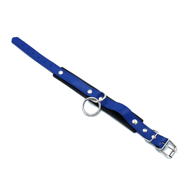 Kiotos - Collier en cuir noir/bleu avec grand anneau en O - Erotiekvoordeel.nl
