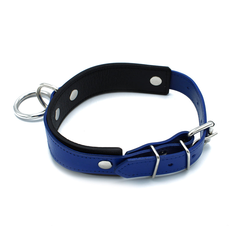 Kiotos - Collier en cuir noir/bleu avec grand anneau en O - Erotiekvoordeel.nl